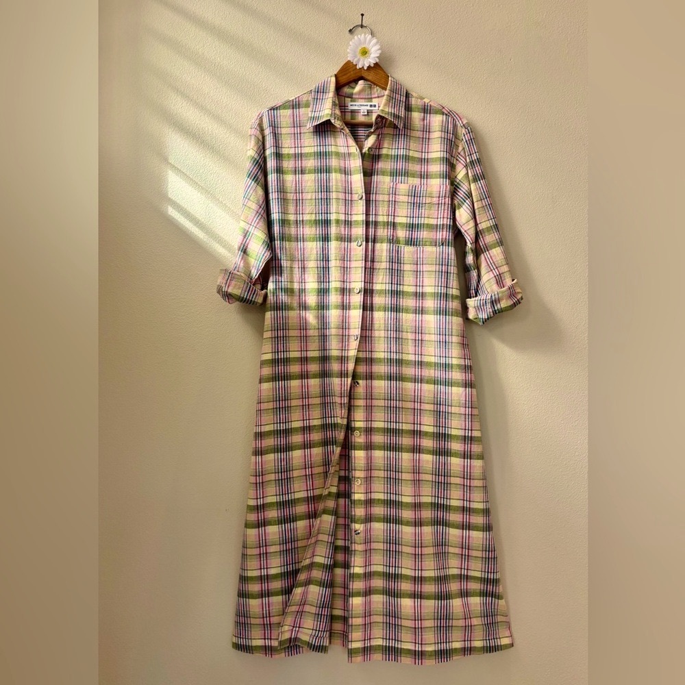 Ines de la Fressange for Uniqlo plaid linen/linen long sleeve shirt dress. NWOT - Picture 8 of 8